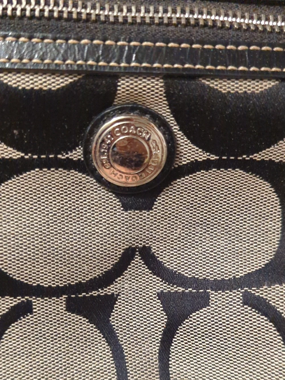Coach Signature Canvas Shoulder Bag in Khaki and Black